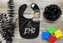 Load image into Gallery viewer, E is for Emo - Baby Bib AllDayShirts