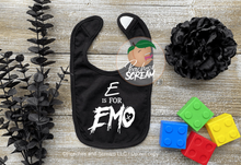 Load image into Gallery viewer, E is for Emo - Baby Bib AllDayShirts
