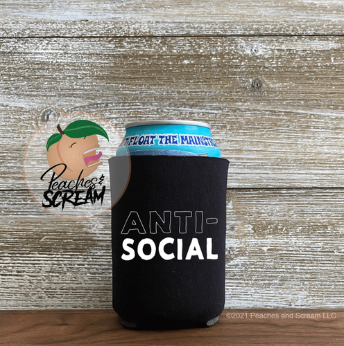 Antisocial - Black drink cozy Peaches and Scream LLC