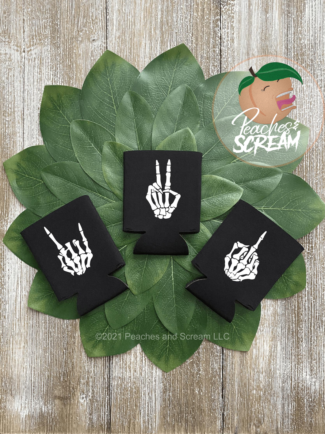 Skeleton hands - Black drink cozy Peaches and Scream LLC